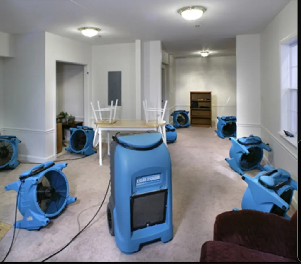 Air movers and dehumidifier setup for Water Extraction & Removal in Beaufort